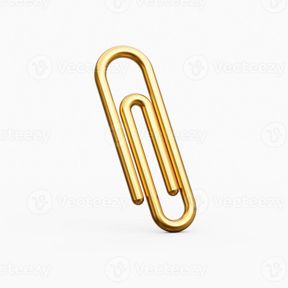 Paper clip gold isolated over white background on 3d illustration photo