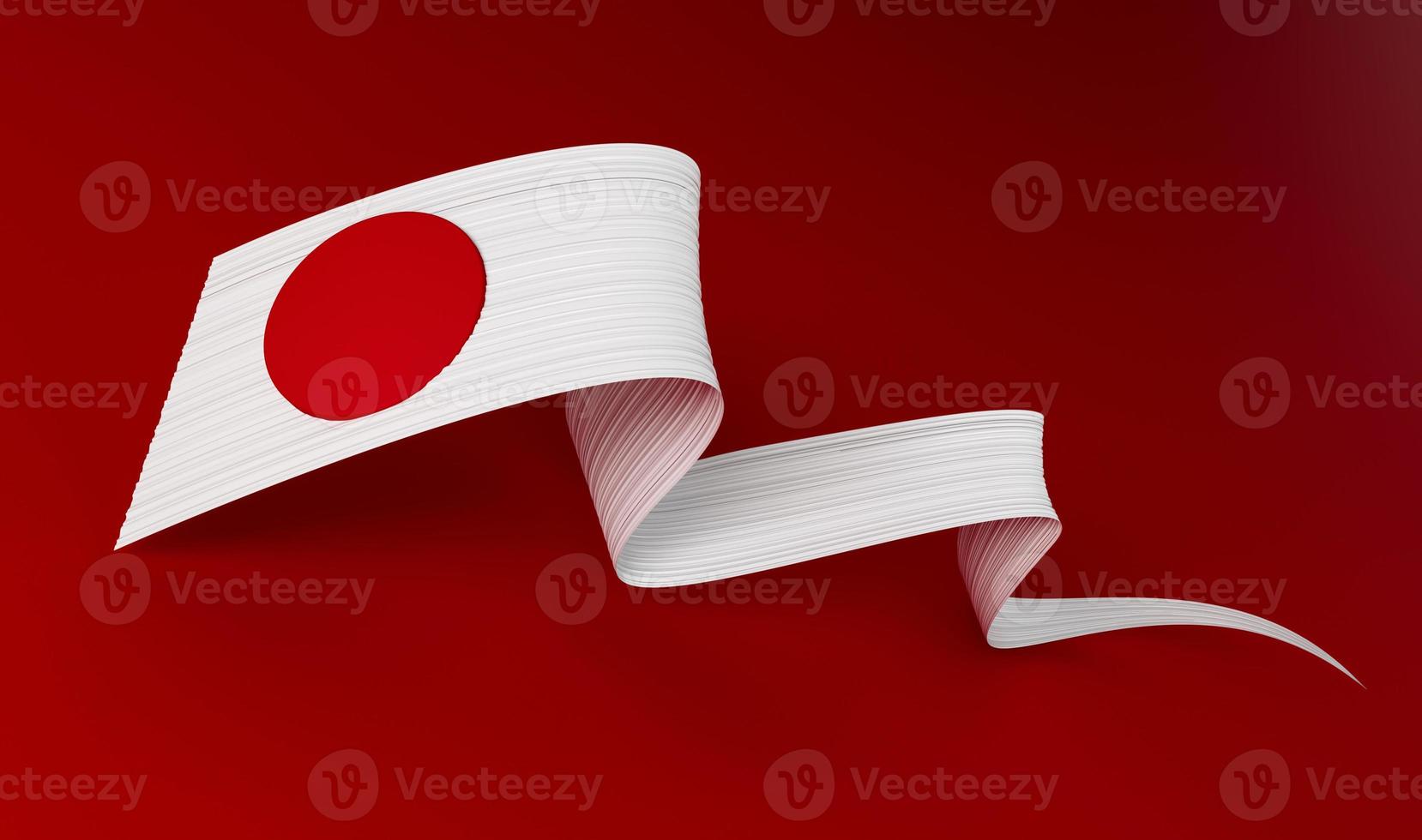 bandera de japón ondeando cinta o pancarta en un fondo aislado. ilustración 3d del día de la independencia foto