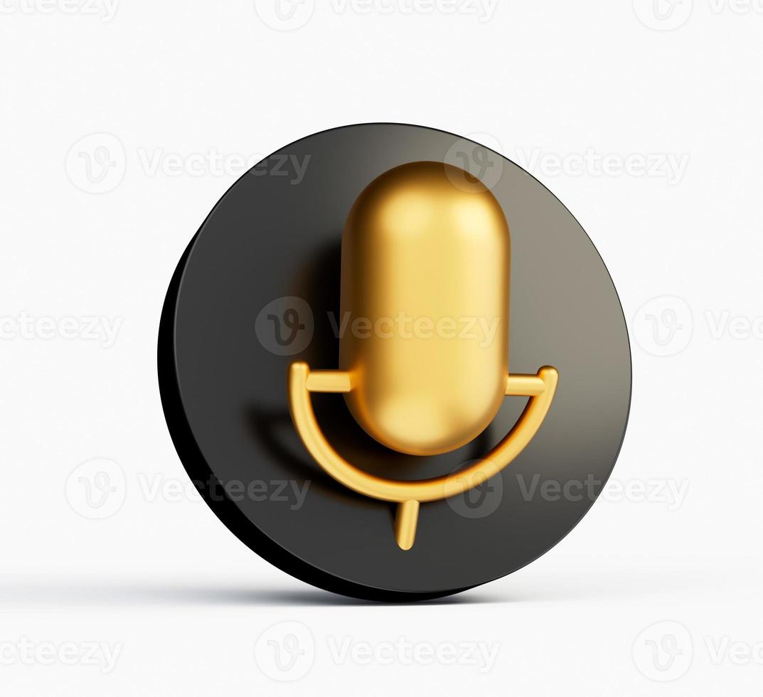 Golden microphone, mic live studio recording and broadcasting. Music award or sound 3d illustration photo