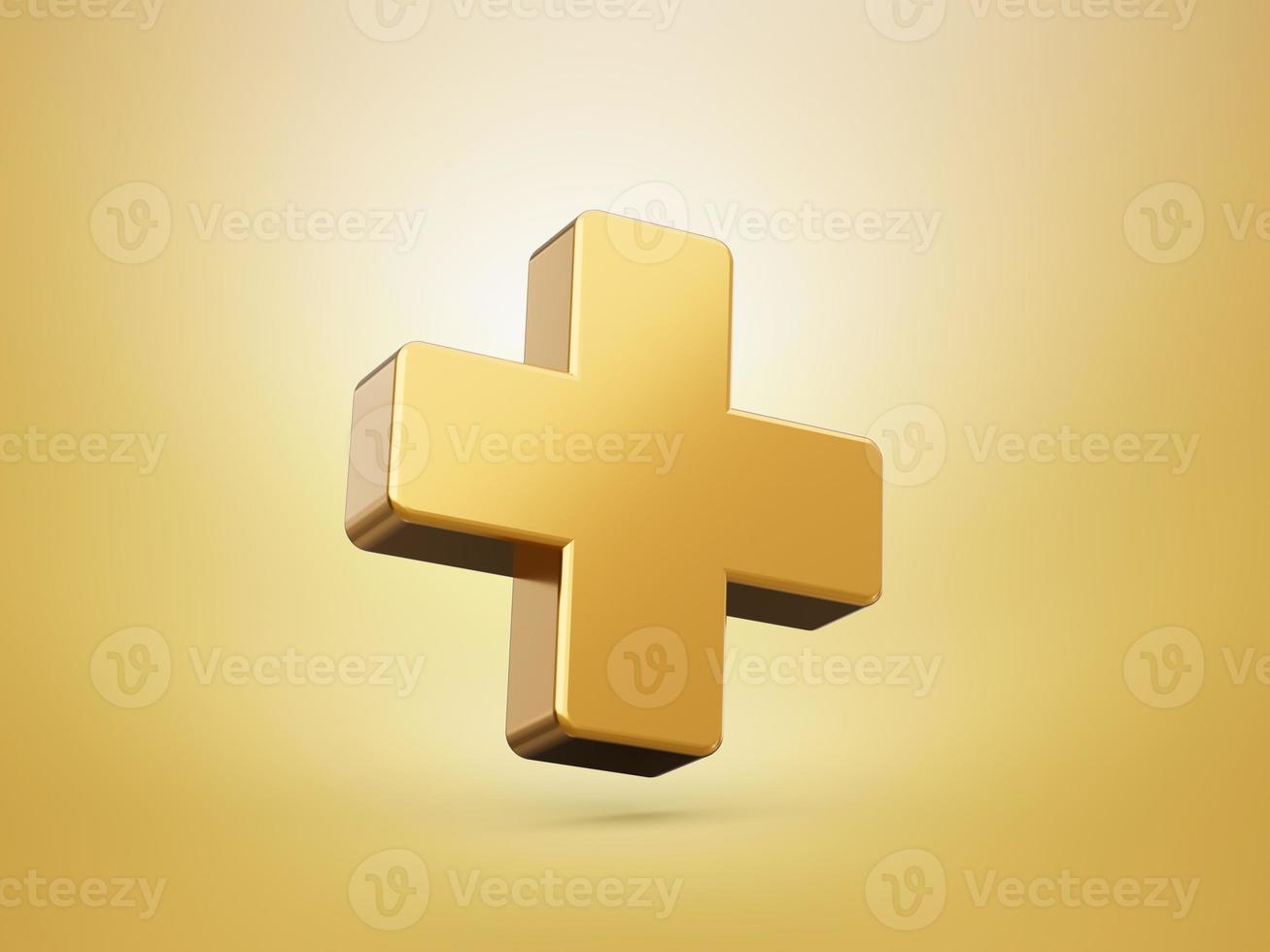 3d Plus icon Gold isolated white background 3d illustration photo