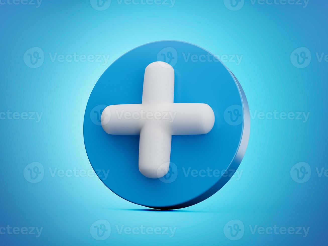 White Plus Icon on blue circle 3d illustration photo