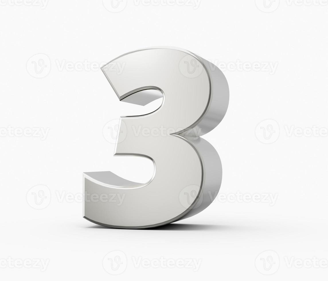 Silver 3 three 3d numbers. Isolated white background 3d illustration photo
