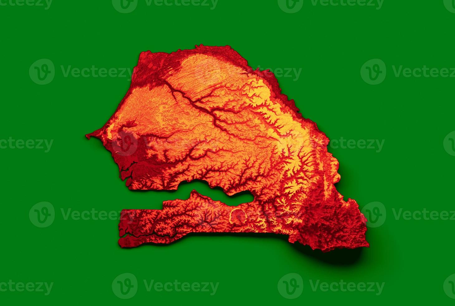 Senegal map with the flag Colors Blue and Red Shaded relief map 3d illustration photo