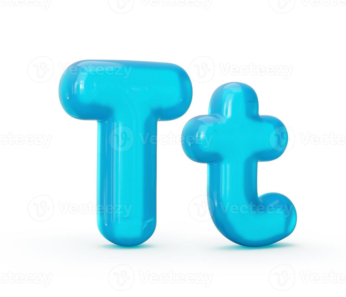 Aqua Blue jelly T letter isolated on white background - 3d illustration photo