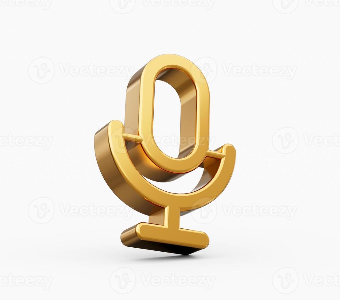 Golden 3d podcast icon isolated on white background 3D illustration photo