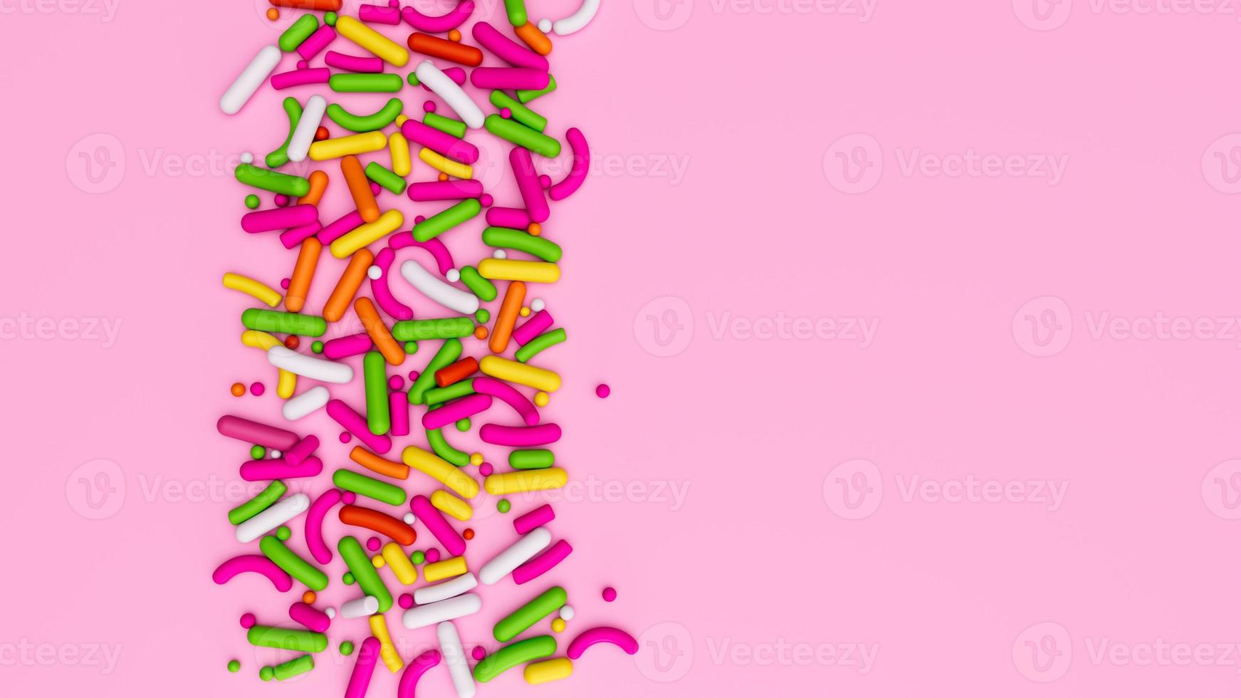 Colorful sprinkles on Pink background, top view 3d illustration photo