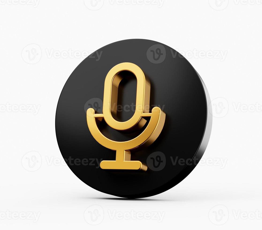 Golden microphone, mic live studio recording and broadcasting. Music award or sound 3d illustration photo