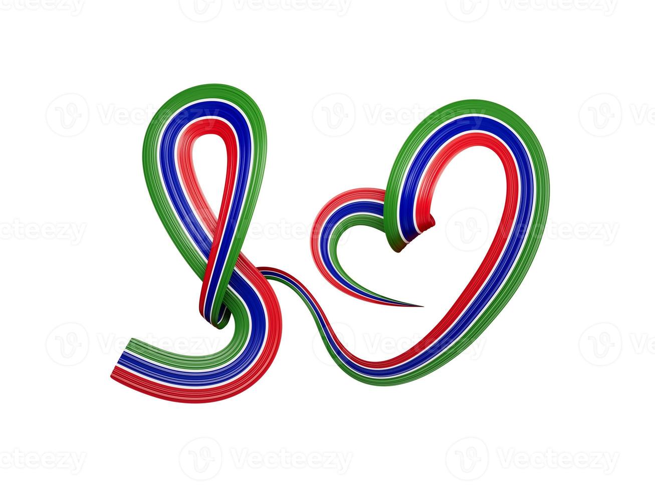 Cinta en forma de corazón de la bandera de Gambia. ilustración 3d de fondo blanco aislado foto