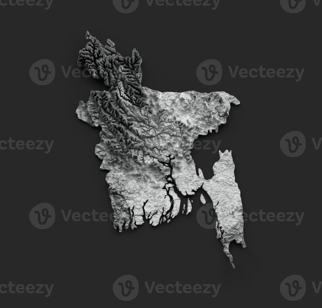 Bangladesh Map Shaded relief Color Height map on white Background 3d illustration photo