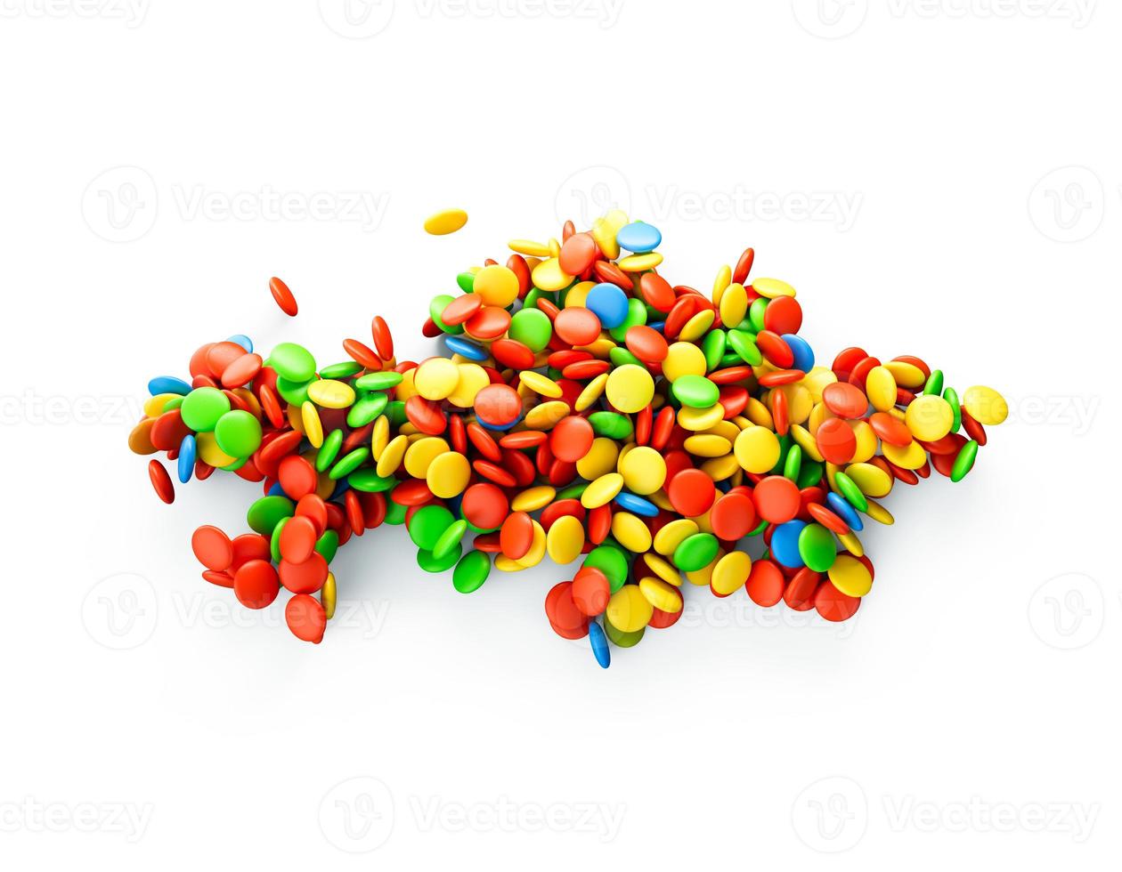 Kazakhstan multicolored sweet candy Dragees in shape of Kazakhstan map isolated on white background. 3d illustration photo