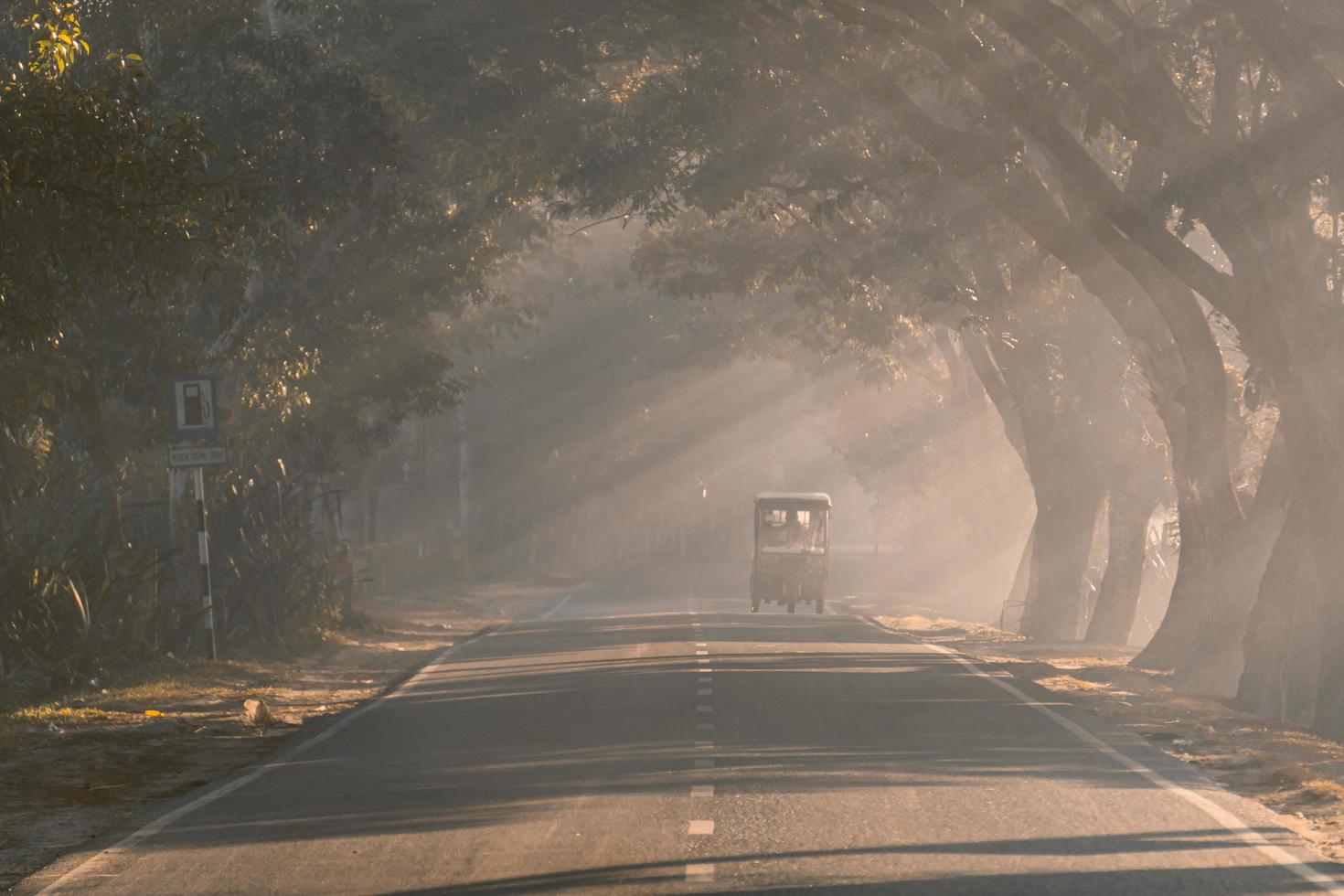 conduciendo por la carretera de niebla foto