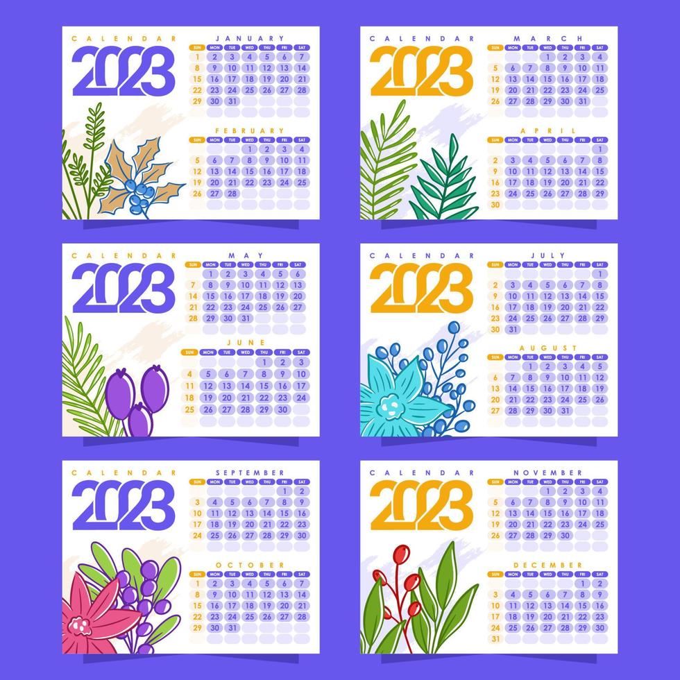 plantilla de calendario 2023 con tema floral vector