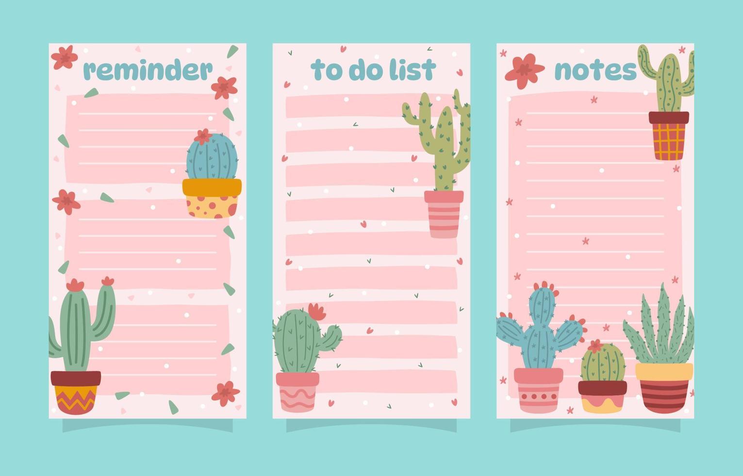 Cactus Hand Drawn Doodle Journal Pages Collection vector