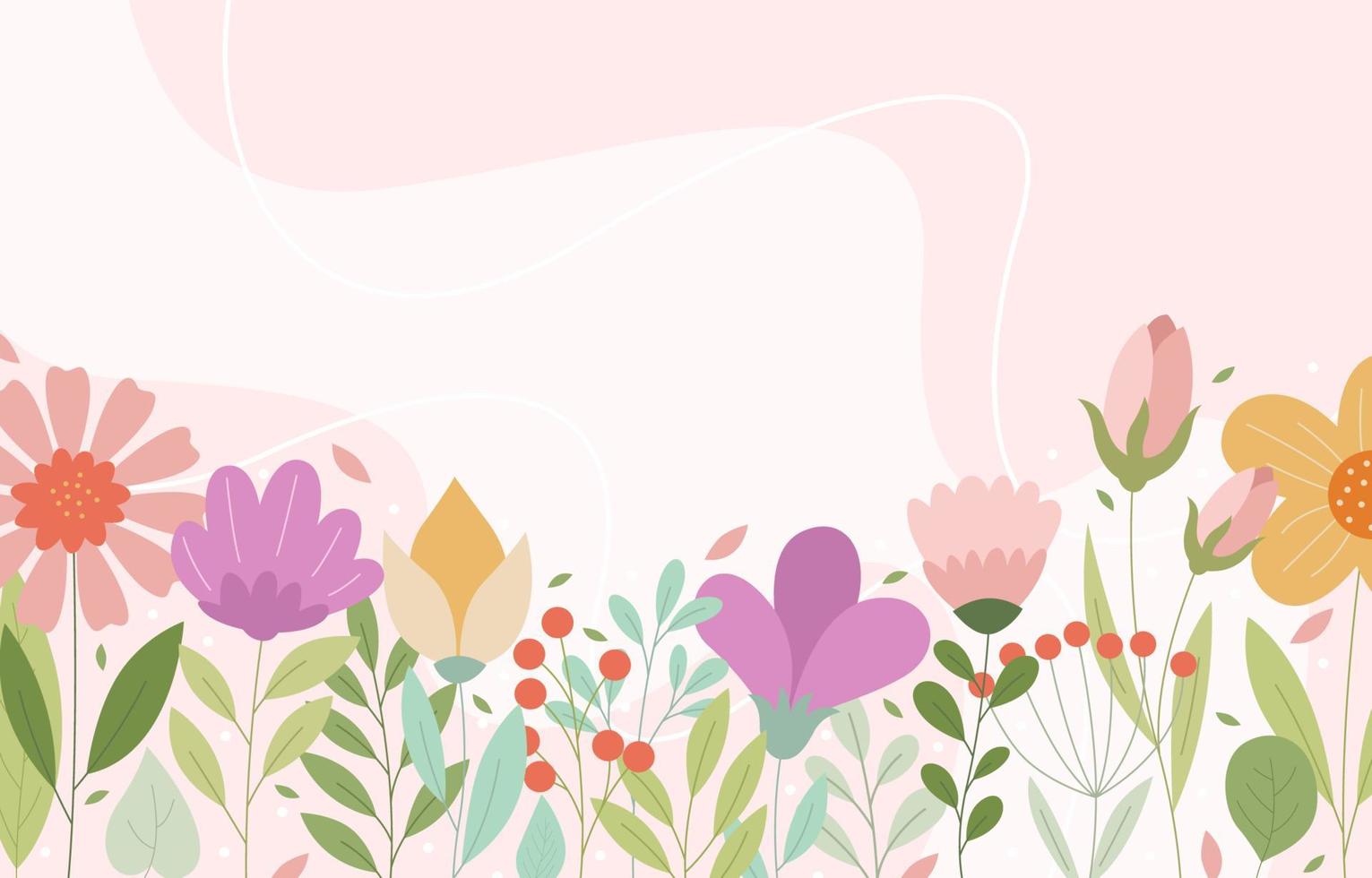 Spring Floral Hand Drawn Flat Colorful Background vector