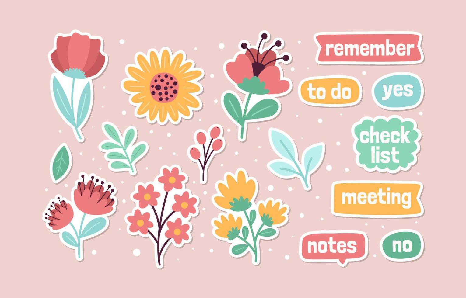 Spring Colorful Flower Journal Sticker Collection vector