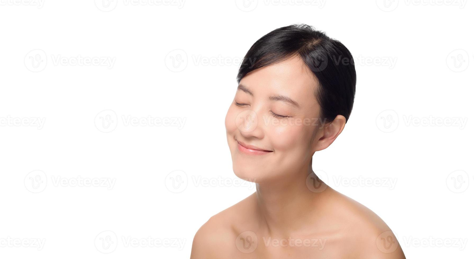 Portrait of beautiful young asian woman clean fresh bare skin concept with clipping path. Asian girl beauty face skincare and health wellness, Facial treatment, Perfect skin. photo