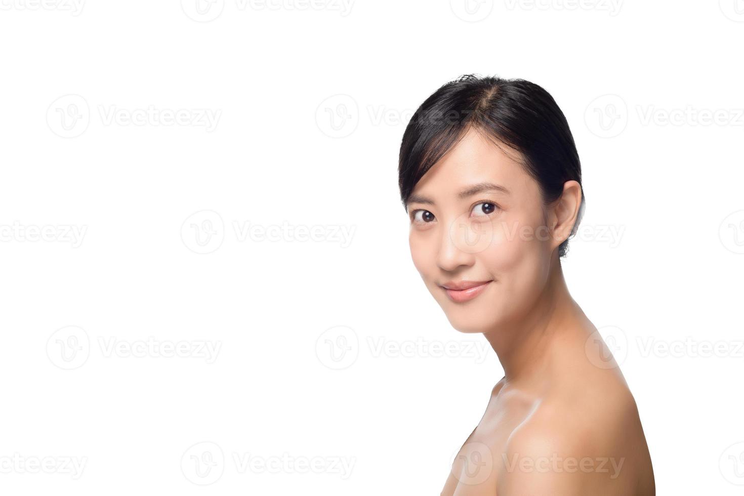 Portrait of beautiful young asian woman clean fresh bare skin concept with clipping path. Asian girl beauty face skincare and health wellness, Facial treatment, Perfect skin. photo