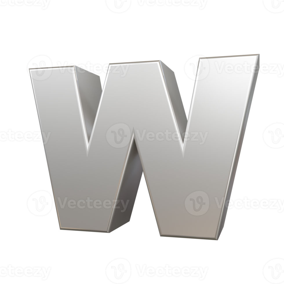 steel text effect letter W. 3d render png