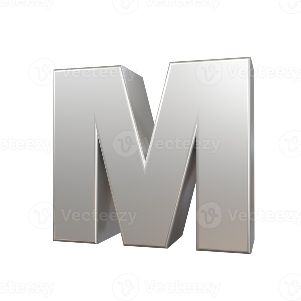 steel text effect letter M. 3d render png