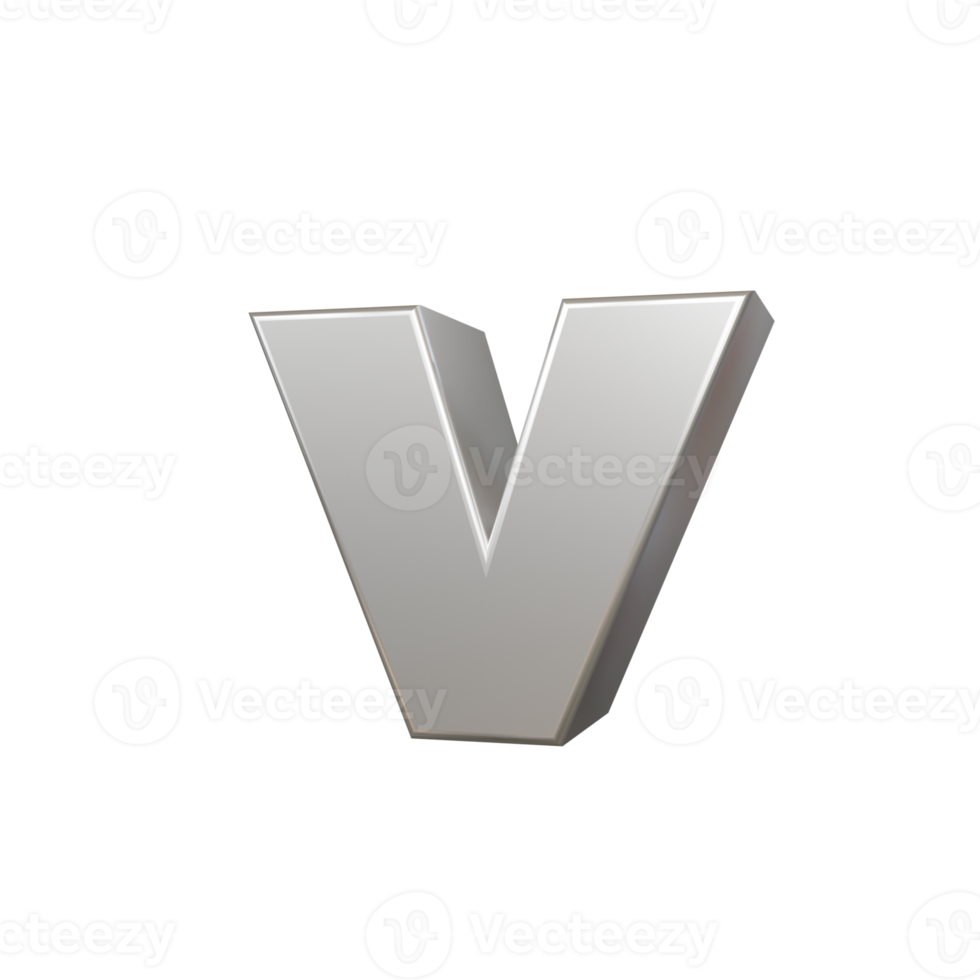 steel text effect letter v. 3d render png