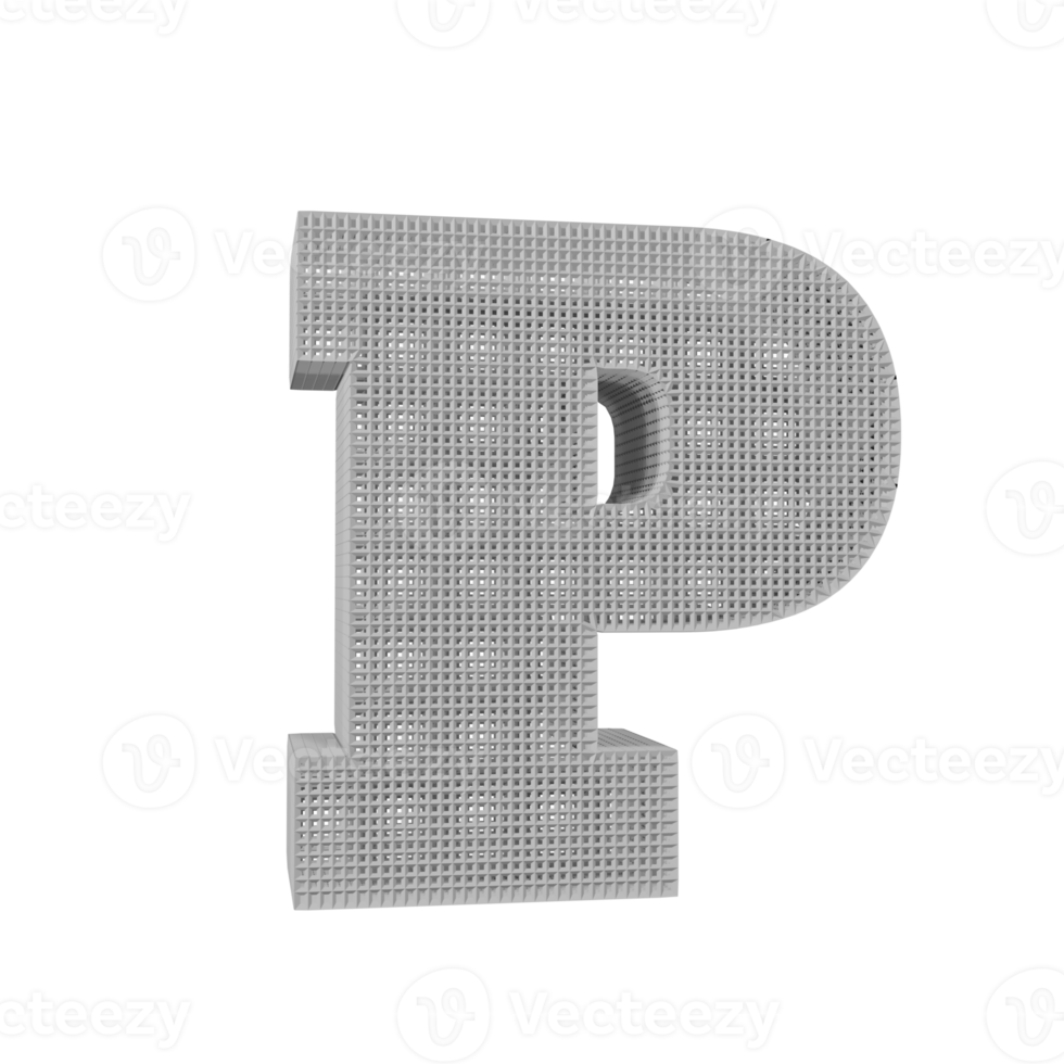 wireframe text effect letter P. 3d render png