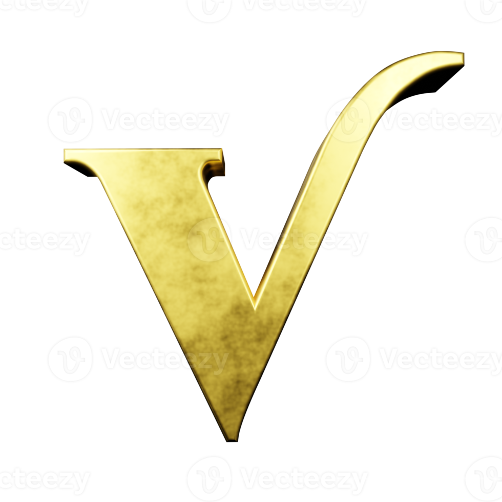 gold text effect letter V. 3d render png