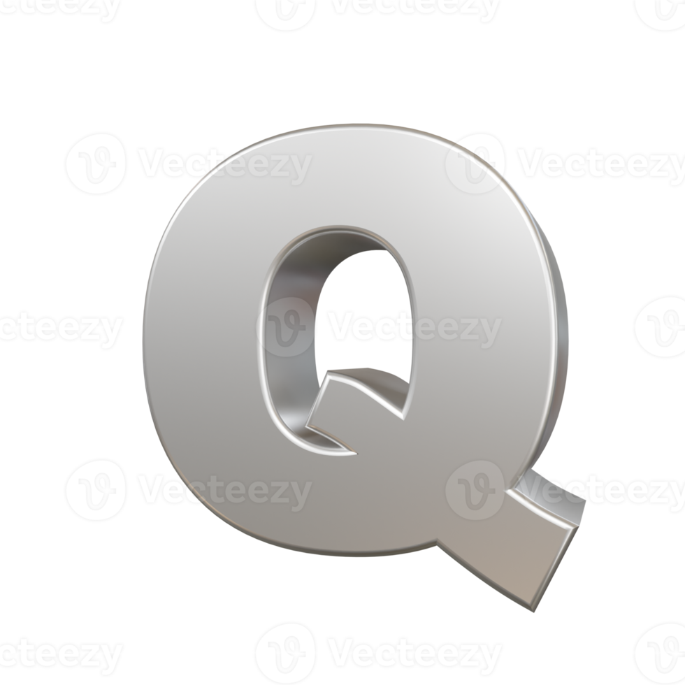 steel text effect letter q. 3d render png