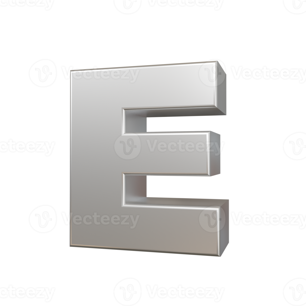 steel text effect letter E. 3d render png