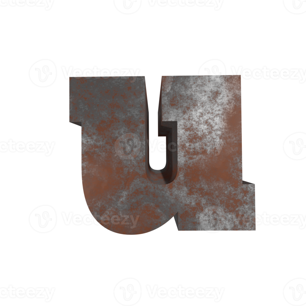 iron rusty text effect letter u. 3d render png