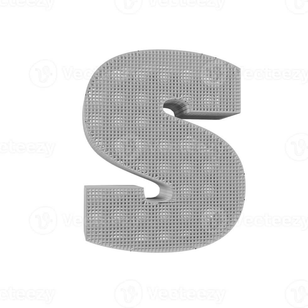 wireframe text effect letter S. 3d render png