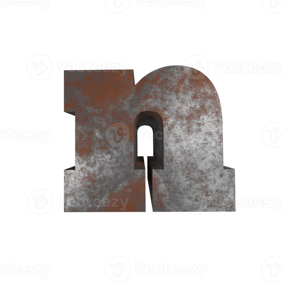 iron rusty text effect letter n. 3d render png