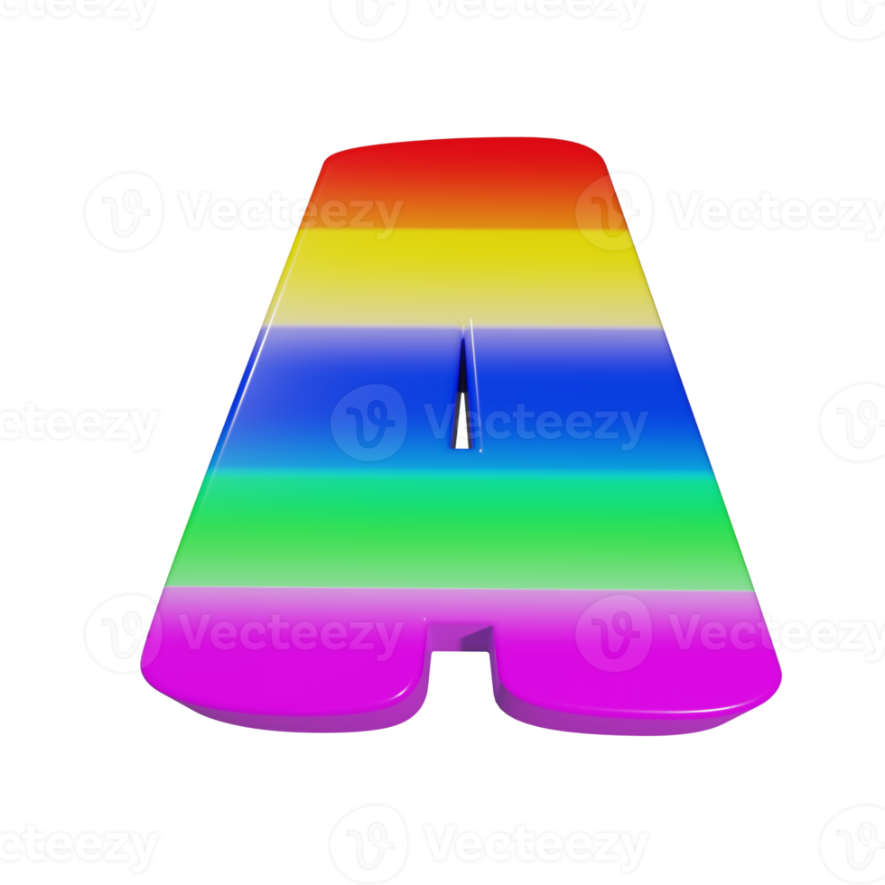 rainbow text effect letter A. 3d render png