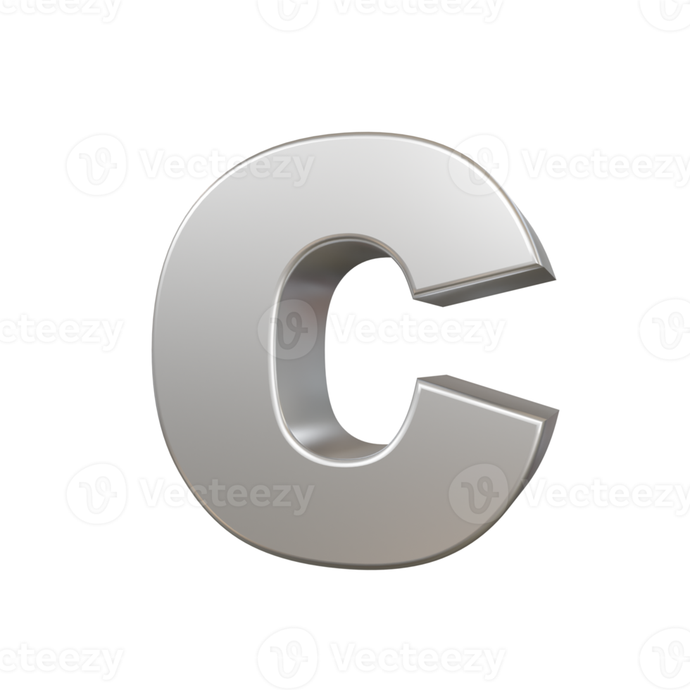 steel text effect letter C. 3d render png