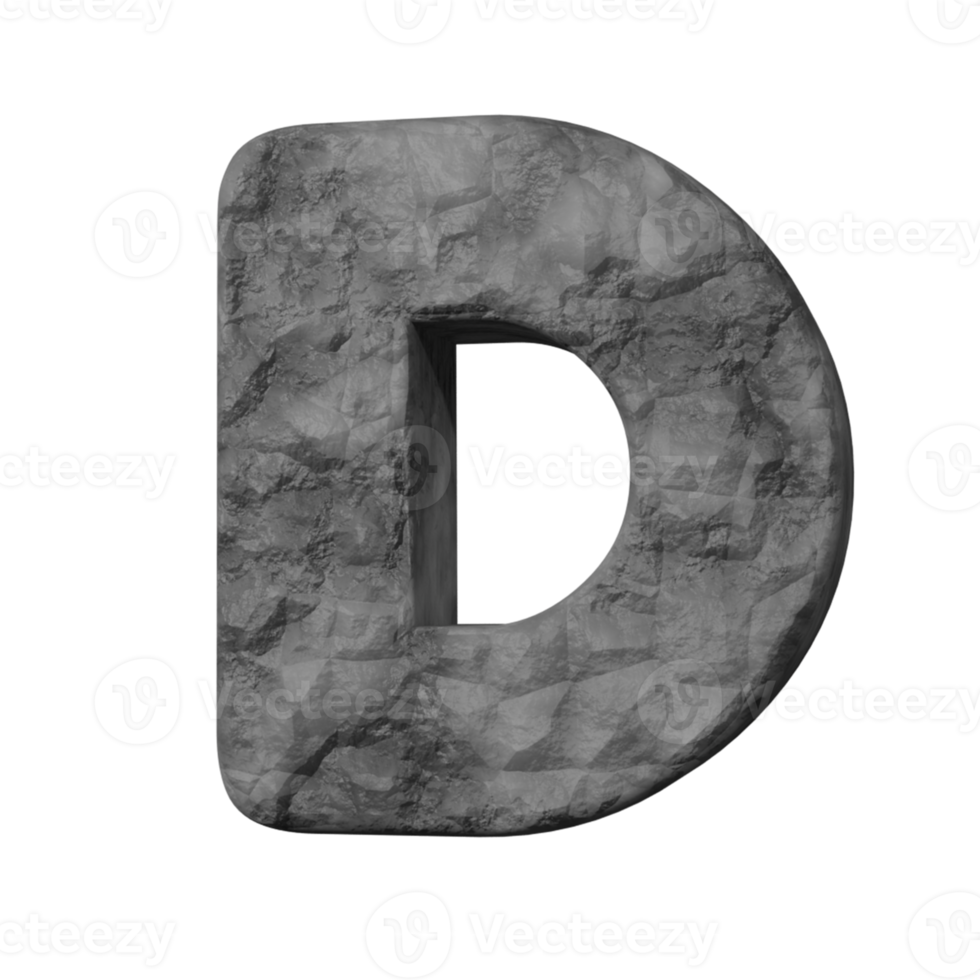 stone text effect letter D. 3d render png
