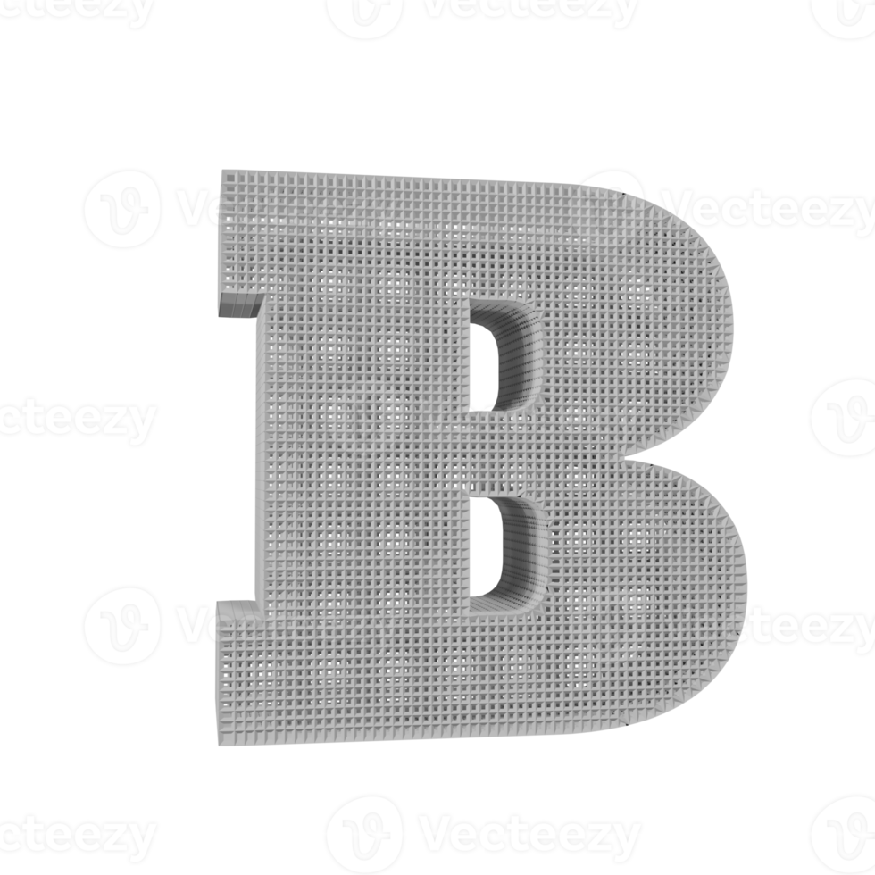 wireframe text effect letter B. 3d render png