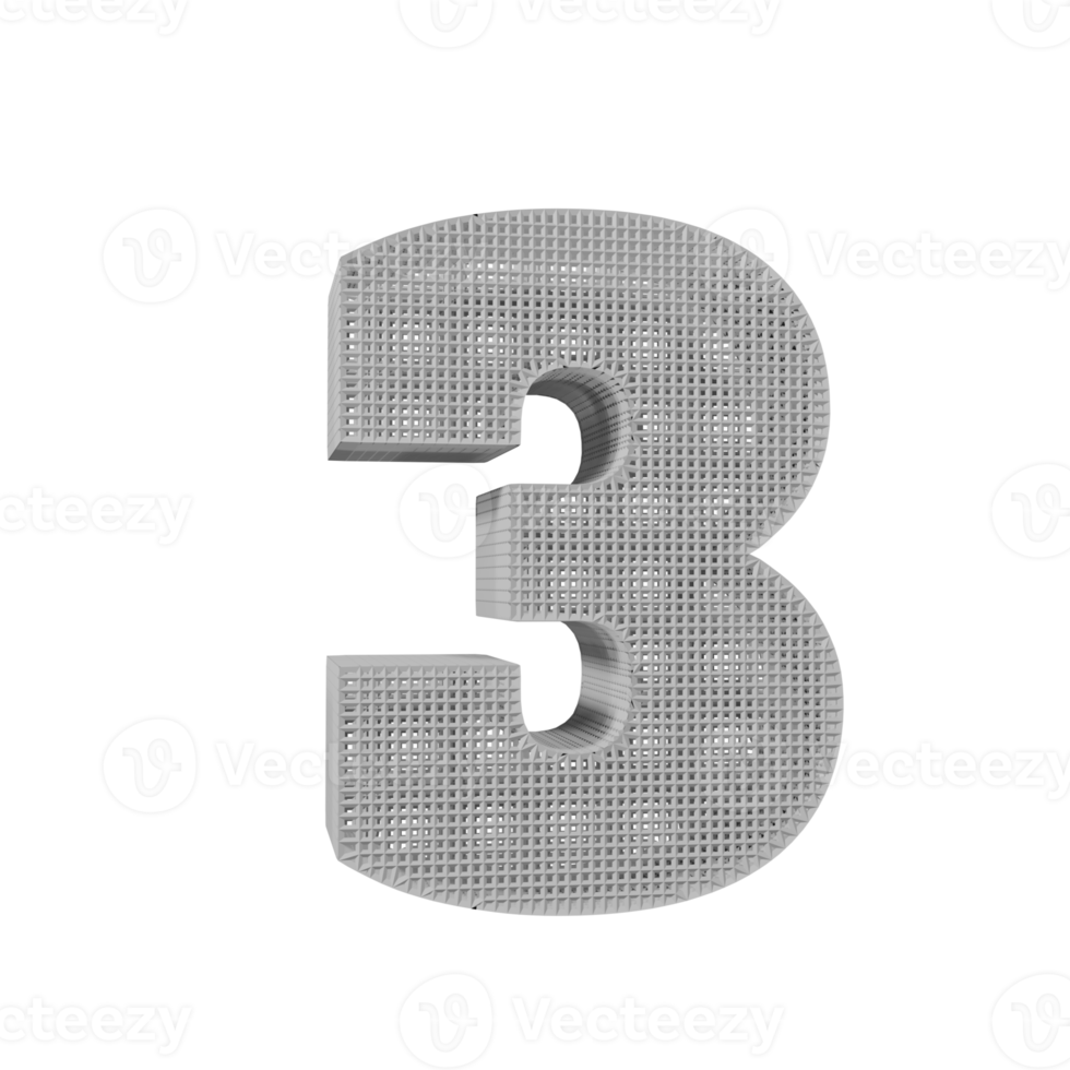 wireframe text effect number 3 3d render png