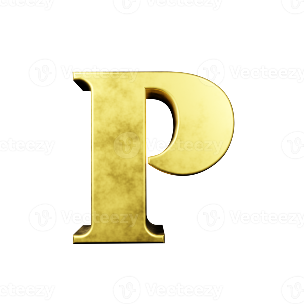 gold text effect letter P. 3d render png