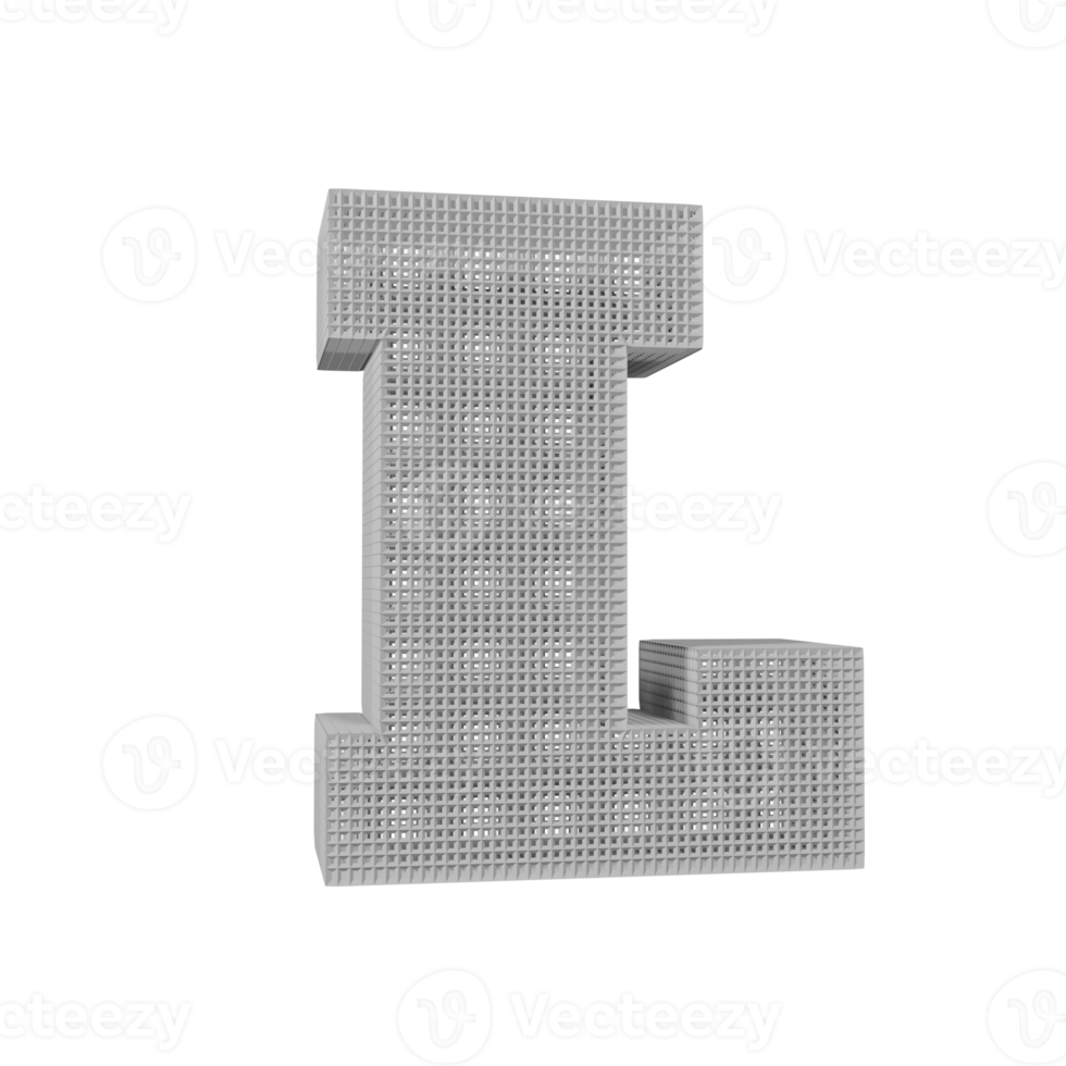 wireframe text effect letter L. 3d render png