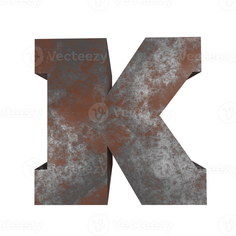 iron rusty text effect letter K. 3d render png