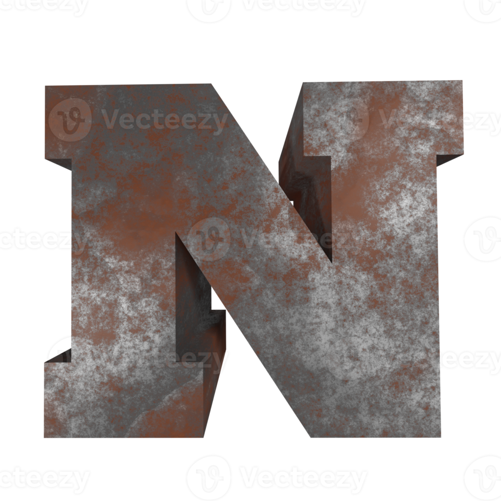 iron rusty text effect letter N. 3d render png