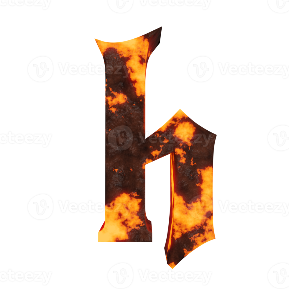 efecto de texto de lava letra h. renderizado 3d png