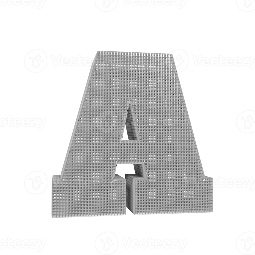 wireframe text effect letter A. 3d render png