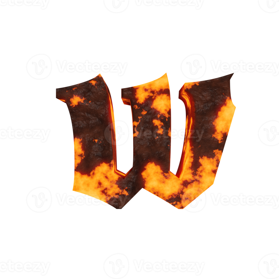 lava text effect letter w. 3d render png
