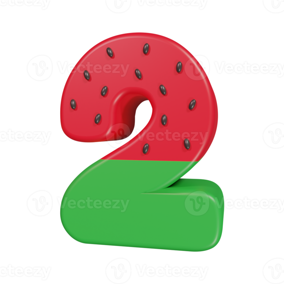 vattenmelon text effekt siffra 2. 3d framställa png