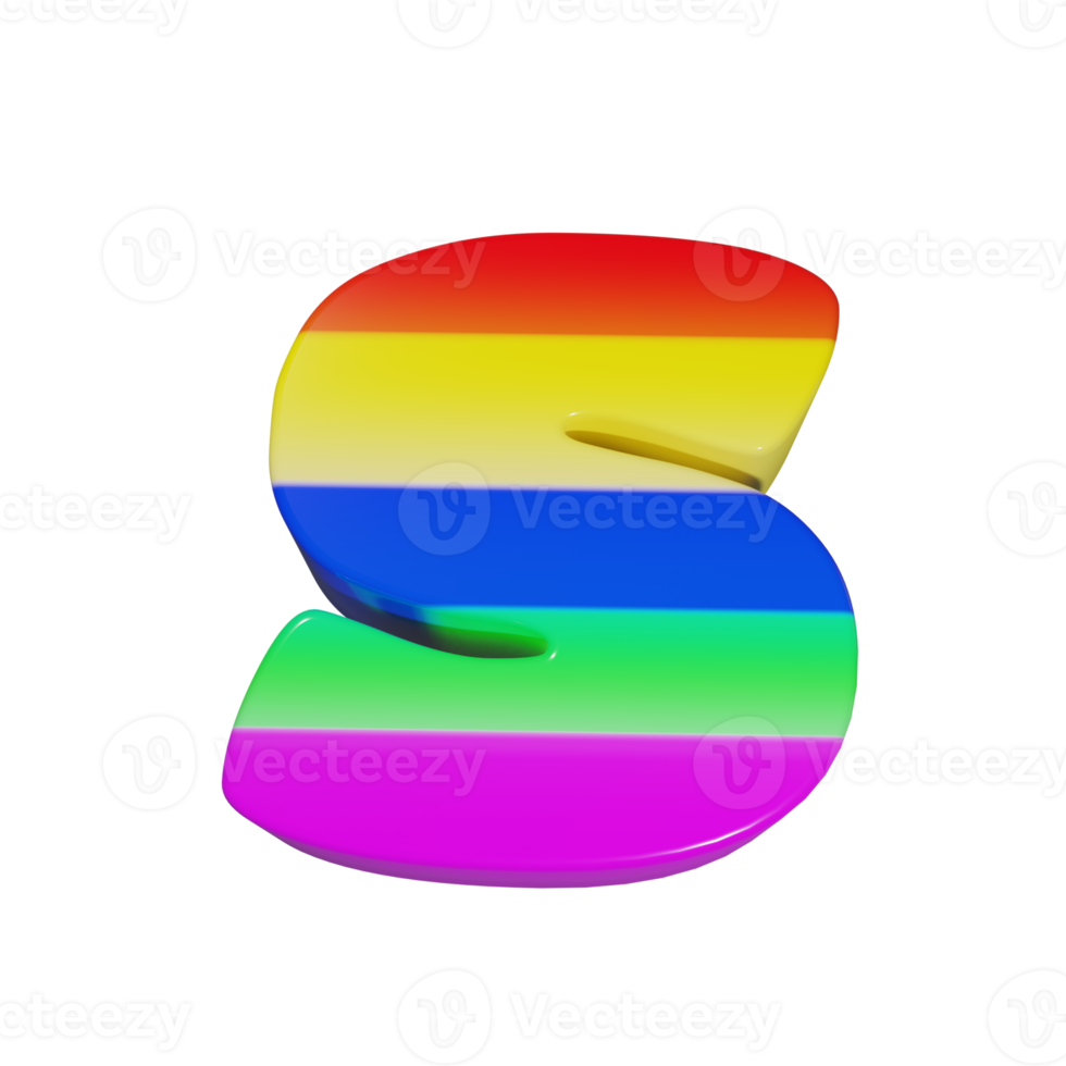rainbow text effect letter s. 3d render png