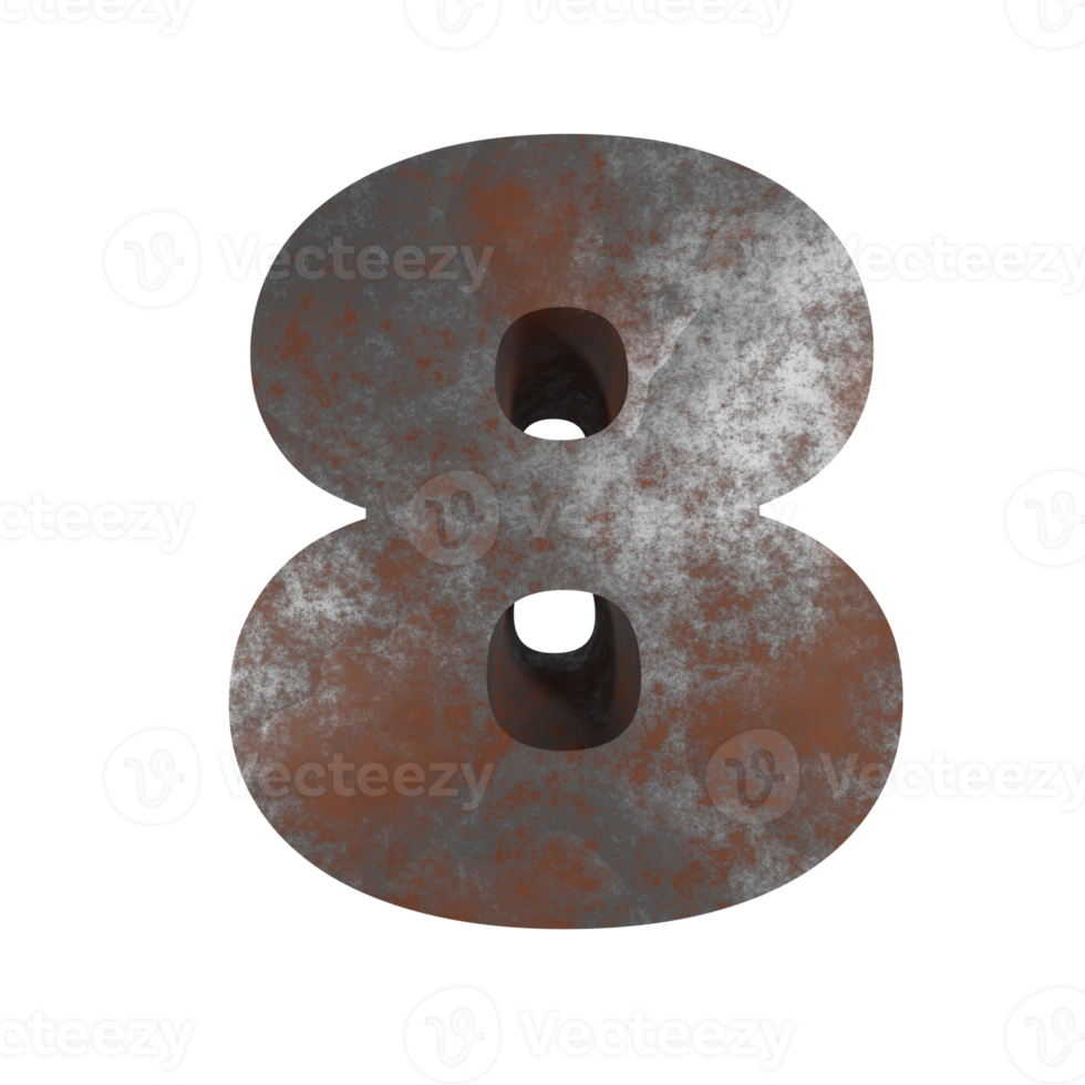 iron rusty text effect number 8. 3d render png