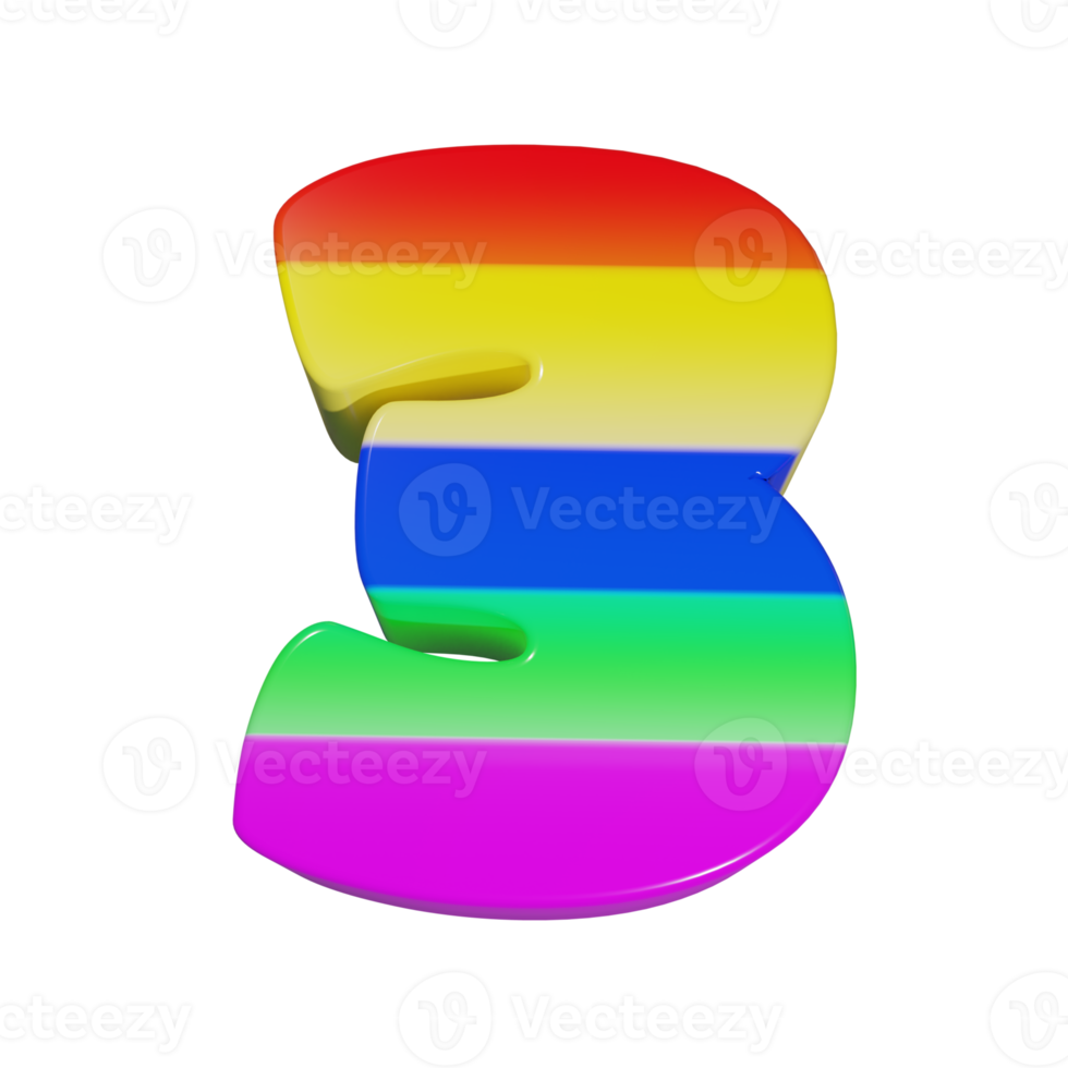 rainbow text effect number 3. 3d render png