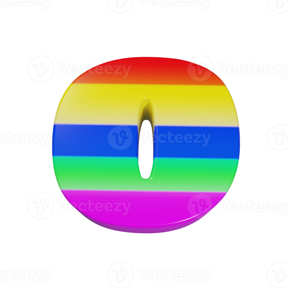 rainbow text effect letter o. 3d render png