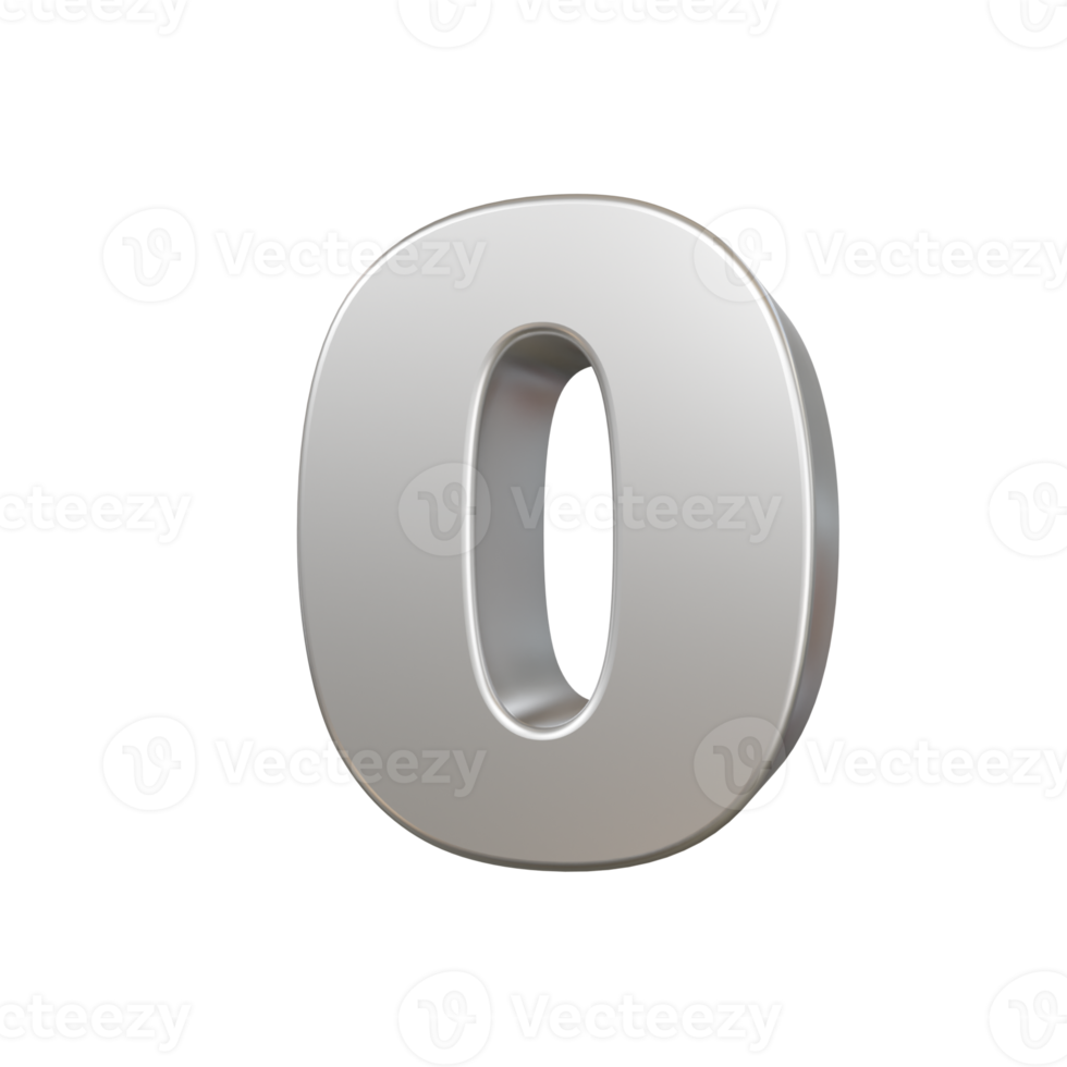 steel text effect number 0. 3d render png