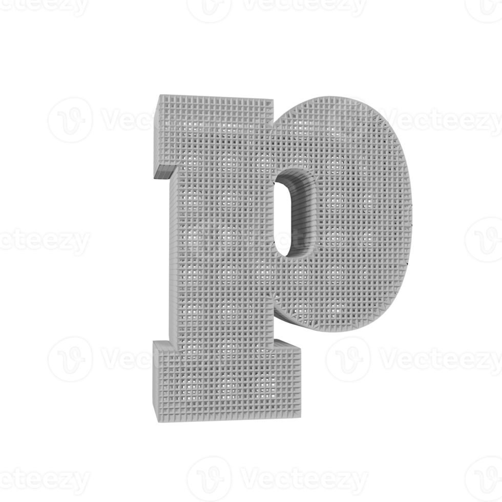 wireframe text effect letter p. 3d render png